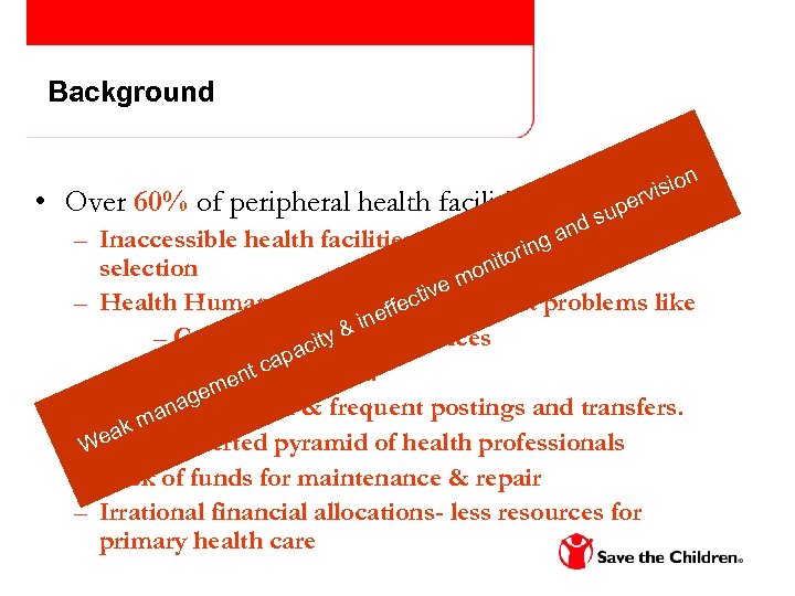 Background n o visi r • Over 60% of peripheral health facilities underupe utilised: