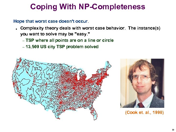 Coping With NP-Completeness Hope that worst case doesn't occur. n Complexity theory deals with