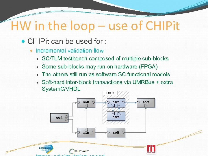 HW in the loop – use of CHIPit can be used for : Incremental