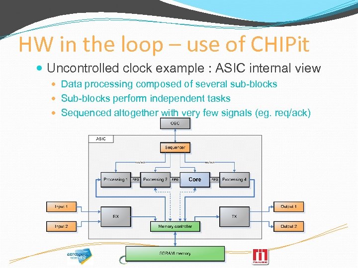 HW in the loop – use of CHIPit Uncontrolled clock example : ASIC internal