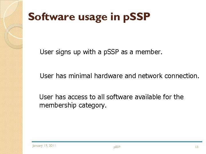 Software usage in p. SSP User signs up with a p. SSP as a