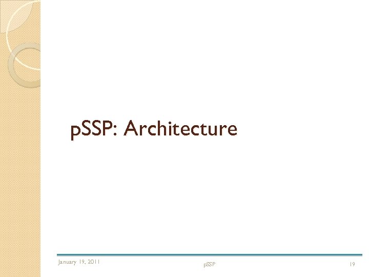 p. SSP: Architecture January 19, 2011 p. SSP 19 
