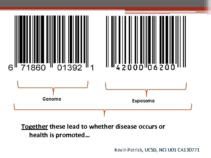 Genome Exposome Together these lead to whether disease occurs or health is promoted… Kevin