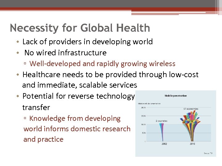 Necessity for Global Health • Lack of providers in developing world • No wired