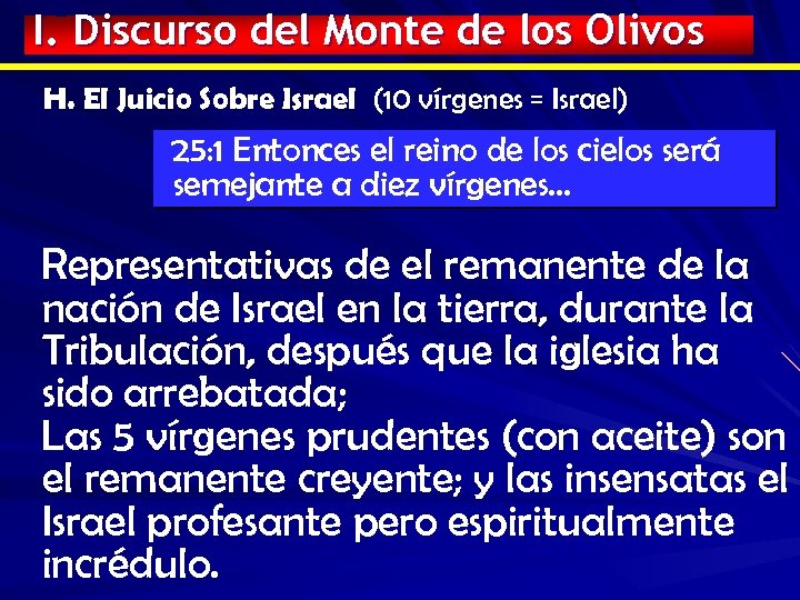 I. Discurso del Monte de los Olivos H. El Juicio Sobre Israel (10 vírgenes