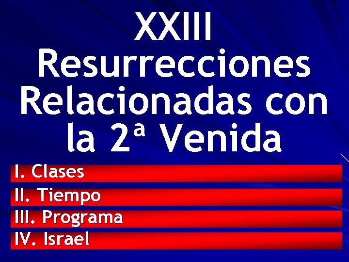 XXIII Resurrecciones Relacionadas con la 2ª Venida I. Clases II. Tiempo III. Programa IV.