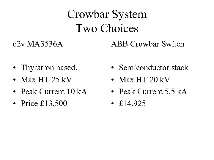 Crowbar System Two Choices e 2 v MA 3536 A ABB Crowbar Switch •