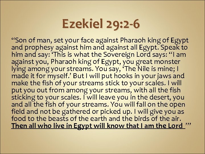 Ezekiel 29: 2 -6 “Son of man, set your face against Pharaoh king of