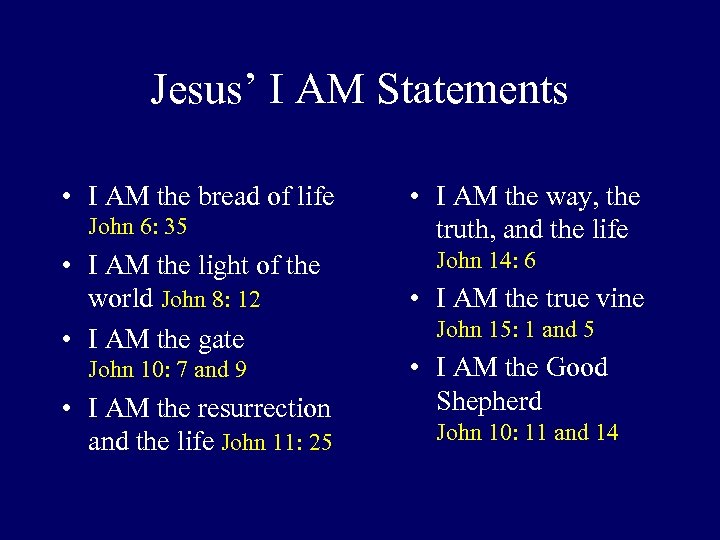 Jesus’ I AM Statements • I AM the bread of life John 6: 35