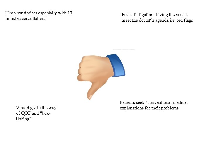 Time constraints especially with 10 minutes consultations Would get in the way of QOF