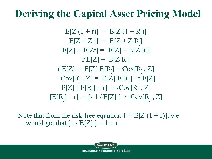 Deriving the Capital Asset Pricing Model E[Z (1 + r)] = E[Z (1 +