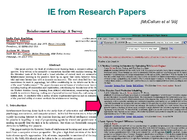 IE from Research Papers [Mc. Callum et al ‘ 99] 146 