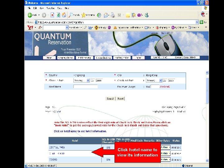 Click hotel name to view its information 