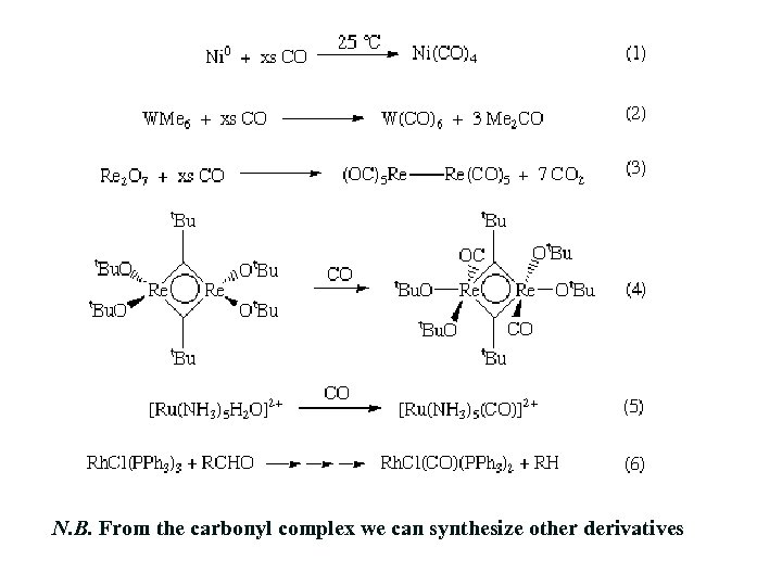 N. B. From the carbonyl complex we can synthesize other derivatives 