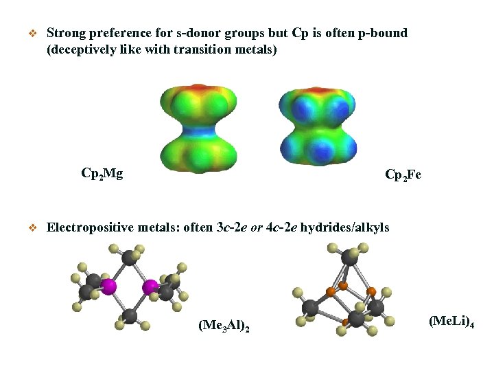 v Strong preference for s-donor groups but Cp is often p-bound (deceptively like with