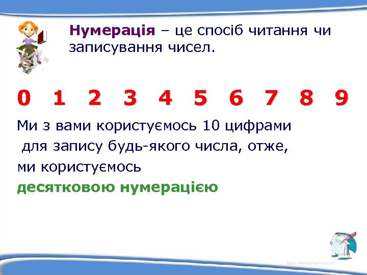 Нумерація – це спосіб читання чи записування чисел. 0 1 2 3 4 5