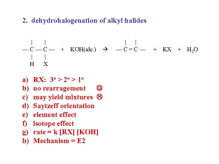 2. dehydrohalogenation of alkyl halides | | —C—C— | | H X a) b)