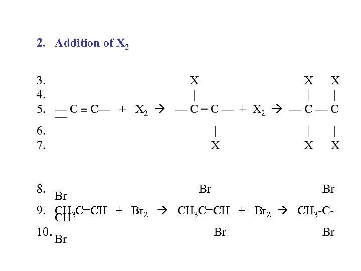 2. Addition of X 2 3. X X X 4. | | | 5.