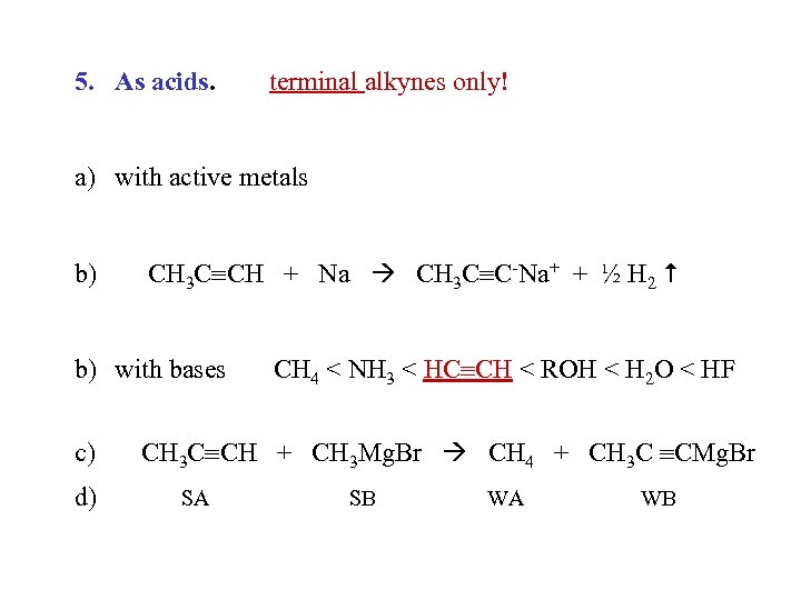 5. As acids. terminal alkynes only! a) with active metals b) CH 3 C