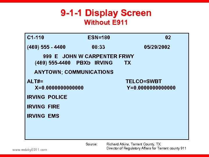 9 -1 -1 Display Screen Without E 911 C 1 -110 (469) 555 -