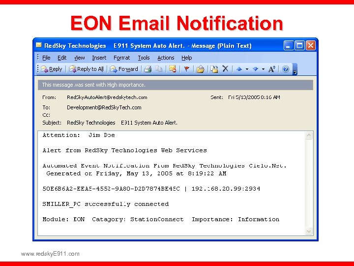 EON Email Notification www. redsky. E 911. com 
