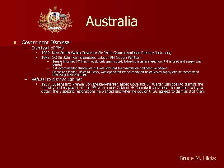 Australia n Government Dismissal – Dismissal of PMs § 1932, New South Wales Governor