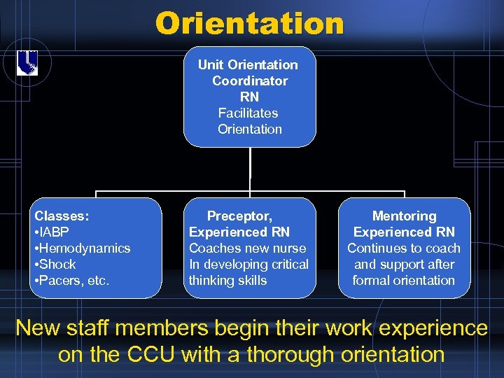 Orientation Unit Orientation Coordinator RN Facilitates Orientation Classes: • IABP • Hemodynamics • Shock