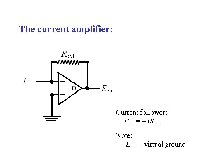 The current amplifier: Current follower: Eout = i. Rout Note: E_ = virtual ground