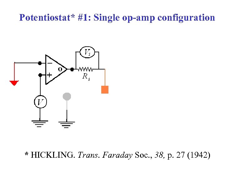 Potentiostat* #1: Single op-amp configuration * HICKLING. Trans. Faraday Soc. , 38, p. 27
