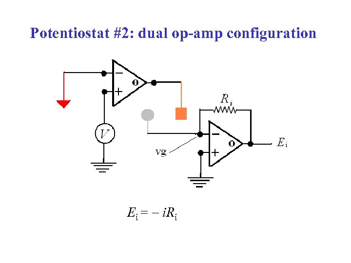 Potentiostat #2: dual op-amp configuration Ei = i. Ri 