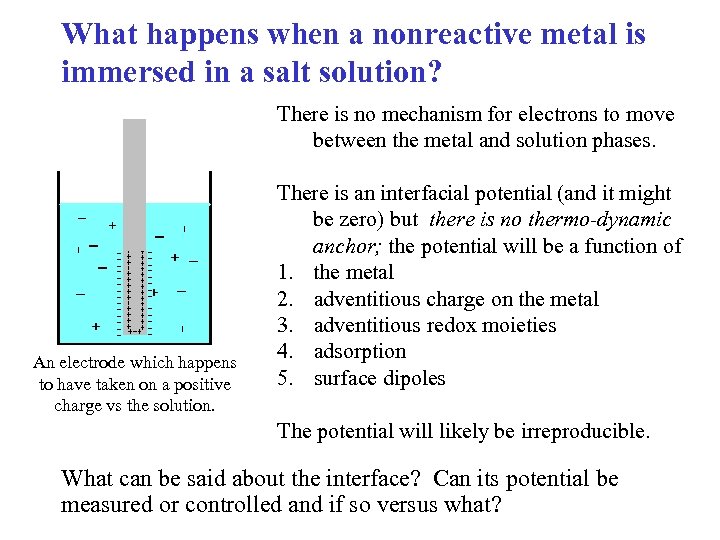 What happens when a nonreactive metal is immersed in a salt solution? There is