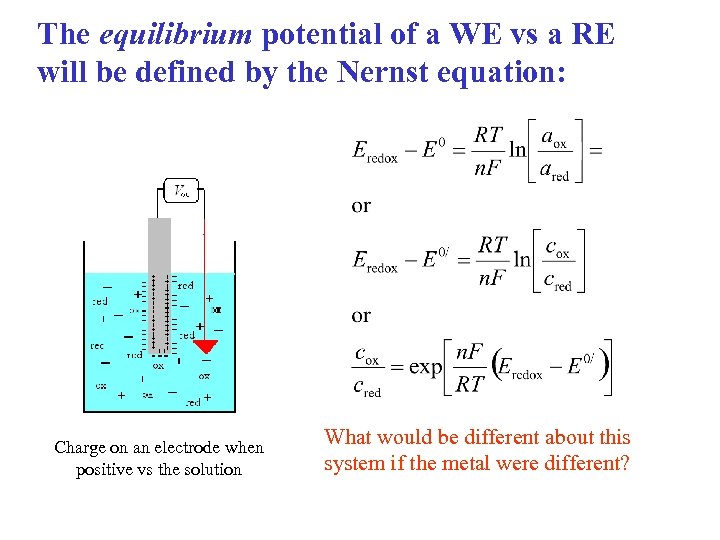 The equilibrium potential of a WE vs a RE will be defined by the