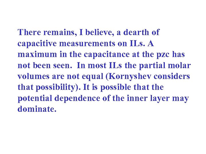 There remains, I believe, a dearth of capacitive measurements on ILs. A maximum in