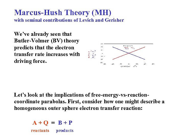 Marcus-Hush Theory (MH) with seminal contributions of Levich and Gerisher We’ve already seen that