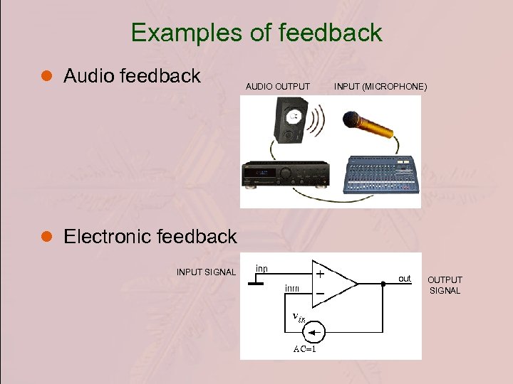 Examples of feedback ● Audio feedback ● Electronic feedback INPUT SIGNAL AUDIO OUTPUT INPUT