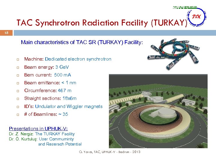 TAC Synchrotron Radiation Facility (TURKAY) 18 Main characteristics of TAC SR (TURKAY) Facility: Machine: