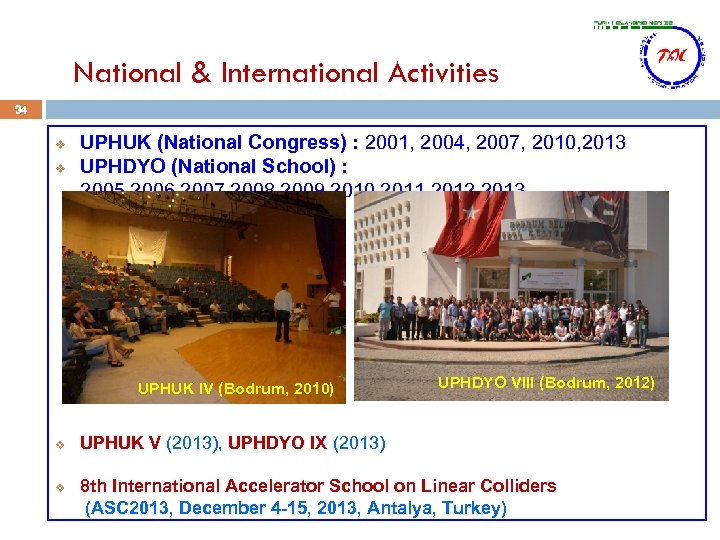 National & International Activities 34 v v UPHUK (National Congress) : 2001, 2004, 2007,