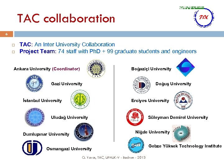 TAC collaboration 6 TAC: An Inter University Collaboration Project Team: 74 staff with Ph.