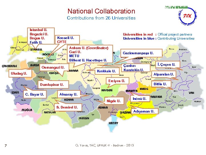 National Collaboration Contributions from 26 Universities Istanbul U. Bogazici U. . Dogus U. Fatih