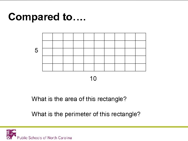 Compared to…. 5 10 What is the area of this rectangle? What is the