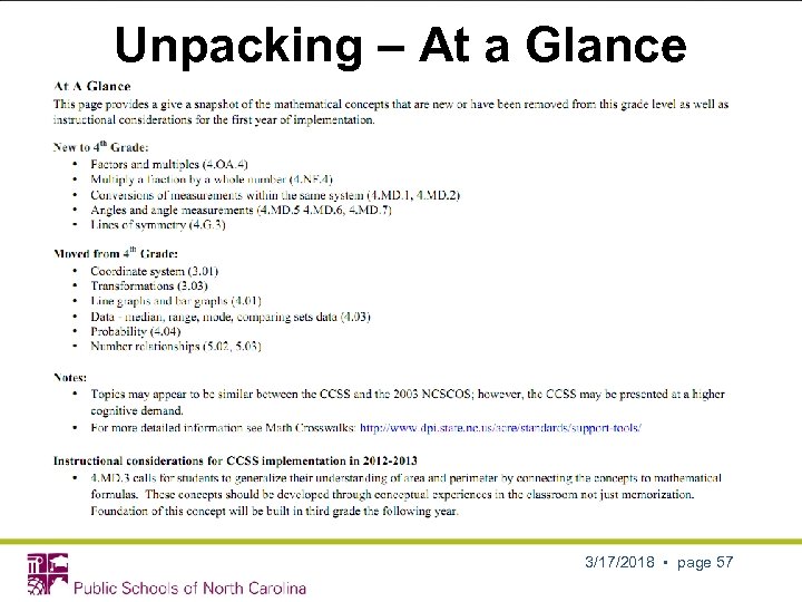 Unpacking – At a Glance 3/17/2018 • page 57 