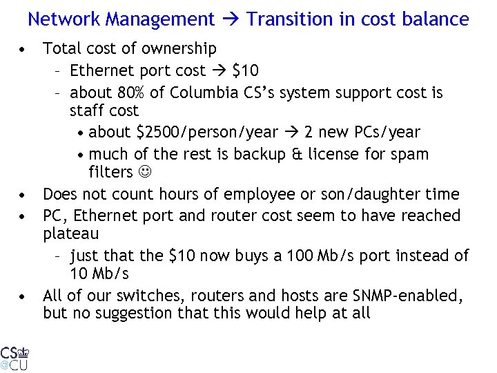 Network Management Transition in cost balance • Total cost of ownership – Ethernet port