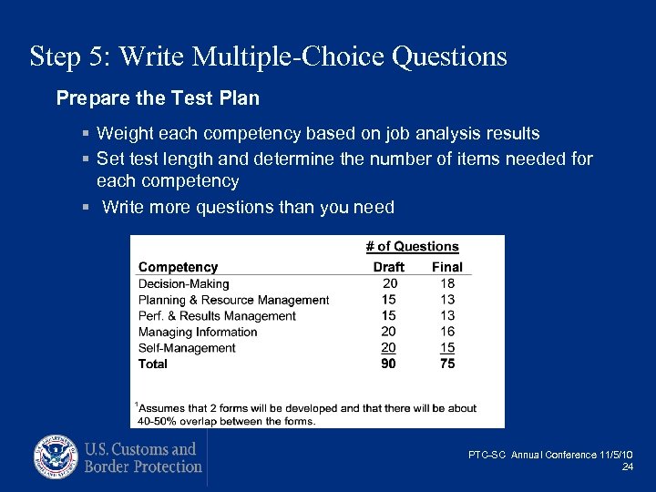 Step 5: Write Multiple-Choice Questions Prepare the Test Plan § Weight each competency based