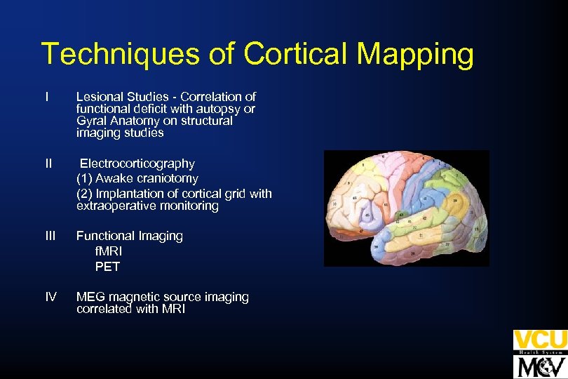 Techniques of Cortical Mapping I Lesional Studies - Correlation of functional deficit with autopsy