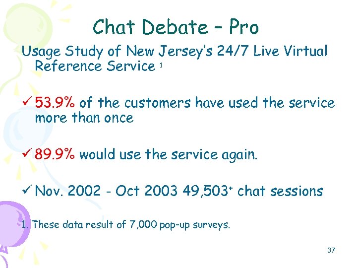 Chat Debate – Pro Usage Study of New Jersey’s 24/7 Live Virtual Reference Service