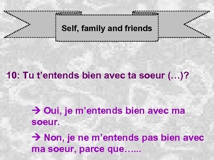 Self, family and friends 10: Tu t’entends bien avec ta soeur (…)? Oui, je