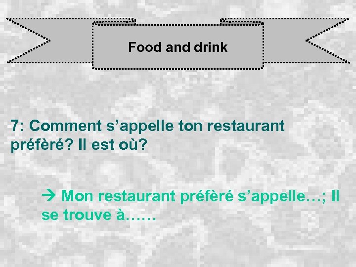 Food and drink 7: Comment s’appelle ton restaurant préfèré? Il est où? Mon restaurant