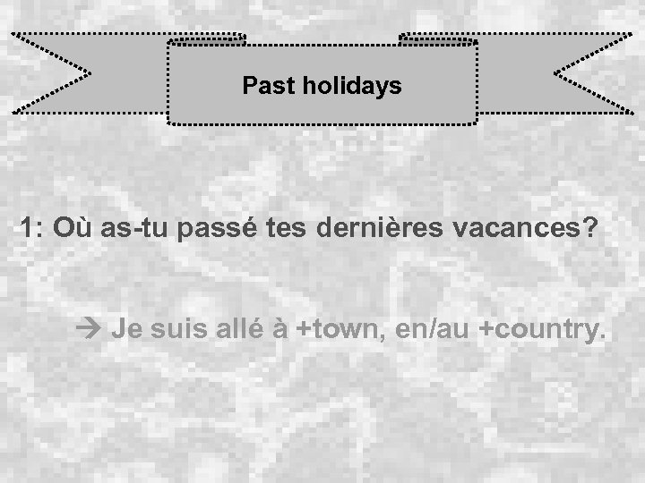 Past holidays 1: Où as-tu passé tes dernières vacances? Je suis allé à +town,
