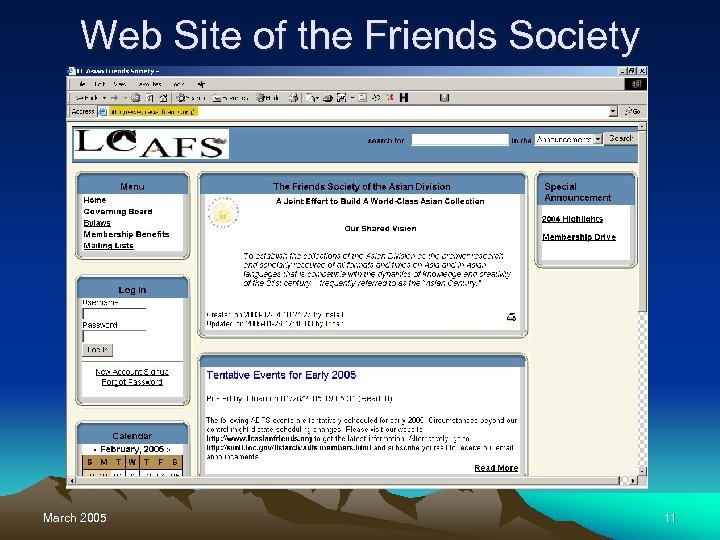 Web Site of the Friends Society March 2005 11 