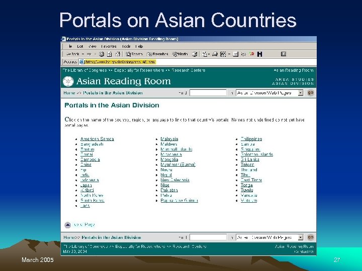 Portals on Asian Countries March 2005 27 
